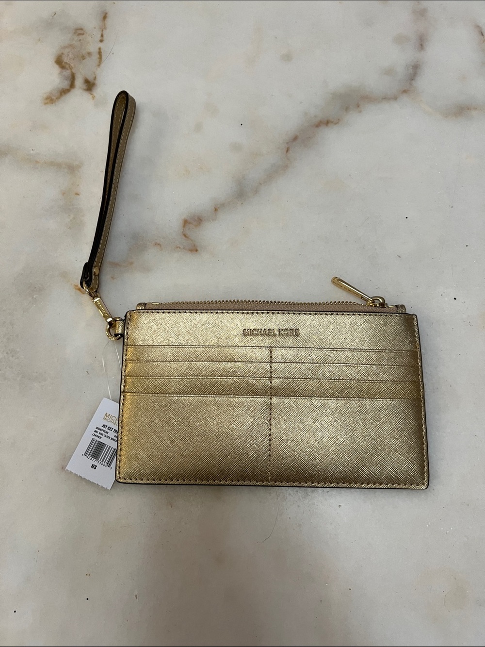 Michael Kors Metallic Gold Leather Wristlet Card Holder